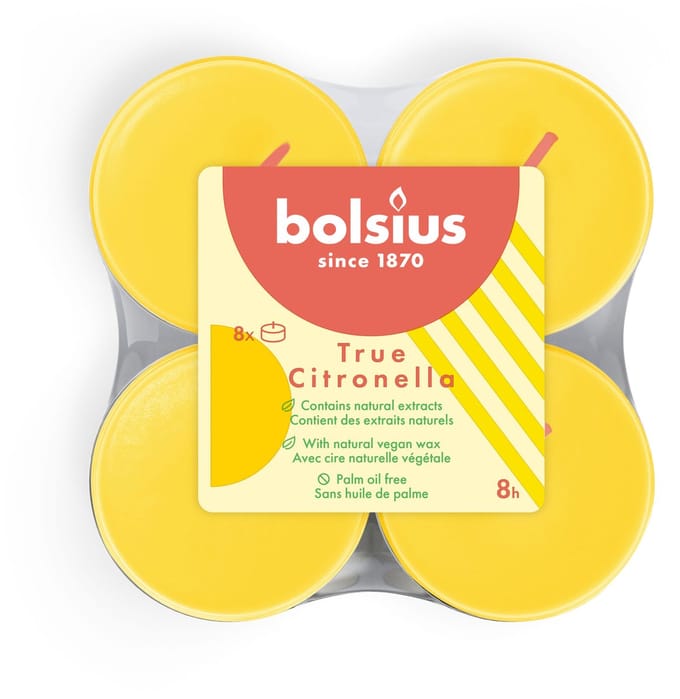 Bolsius Maxi Waxinelichtjes True Citronella - 8 Stuks