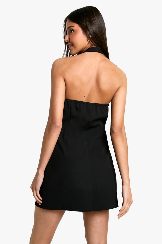 boohoo Dames Geweven Halternek Minidress met Knoopsluiting | Black | Maat: 16