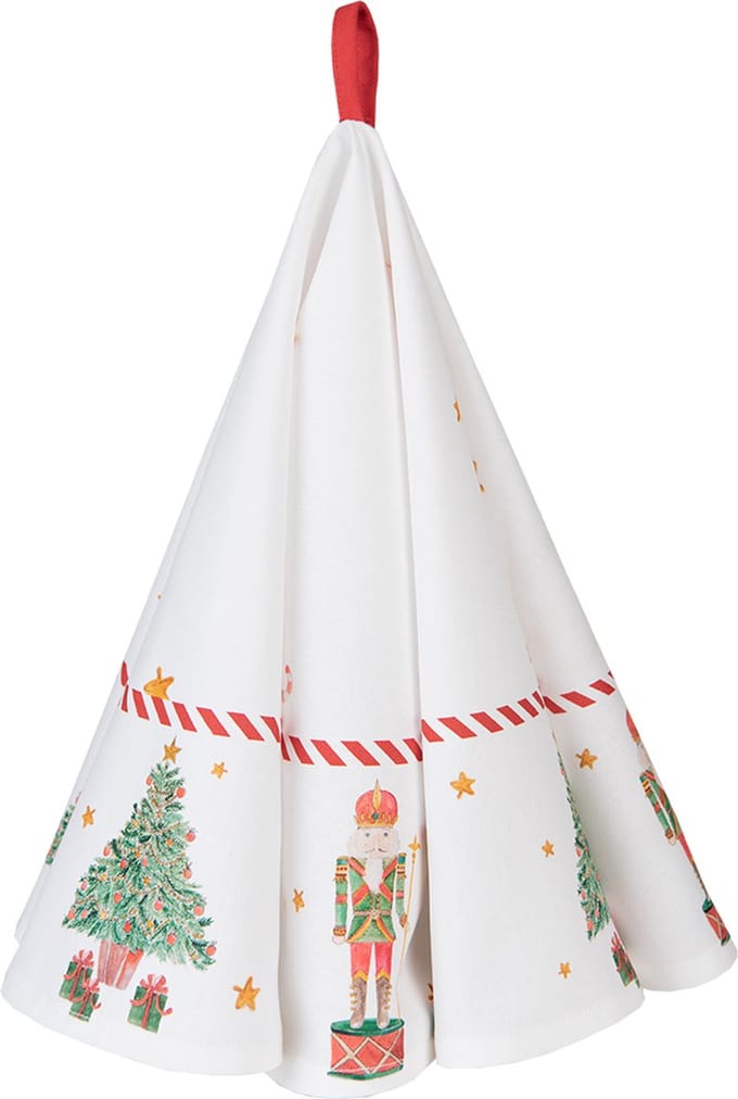 Clayre & Eef Theedoek Ø 80 cm Wit Rood Katoen Rond Notenkrakers Keukenhanddoek