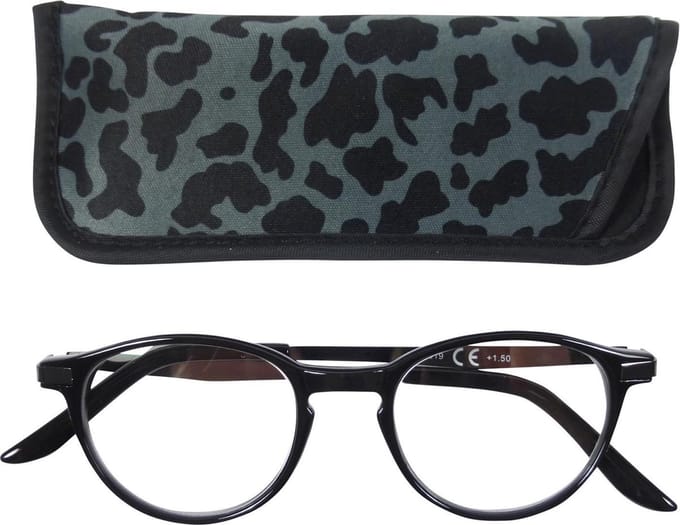 Lilly&June Leesbril Zwart +2 - Met Grijs Dierenprint Etui