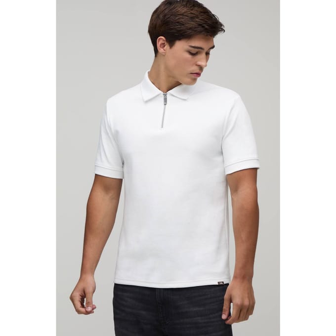 Slim Premium Interlock Polo Met Ritssluiting Bij De Hals | White | Size Large