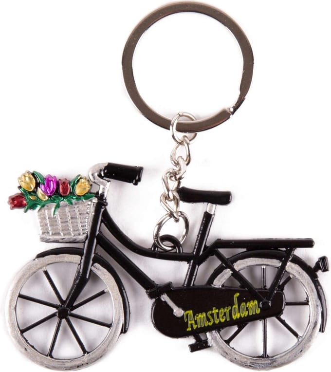 Sleutelhanger - Amsterdam - Zwart met Tulpen