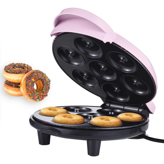 Dash Mini Donut Maker Machine maakt 7 donuts 700 W Dubbelzijdige verwarming met antiaanbaklaag US Plug roze