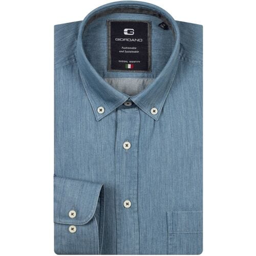 Giordano Overhemd Brando Washed Denim Look Twill Button-Down Soft Blue / male