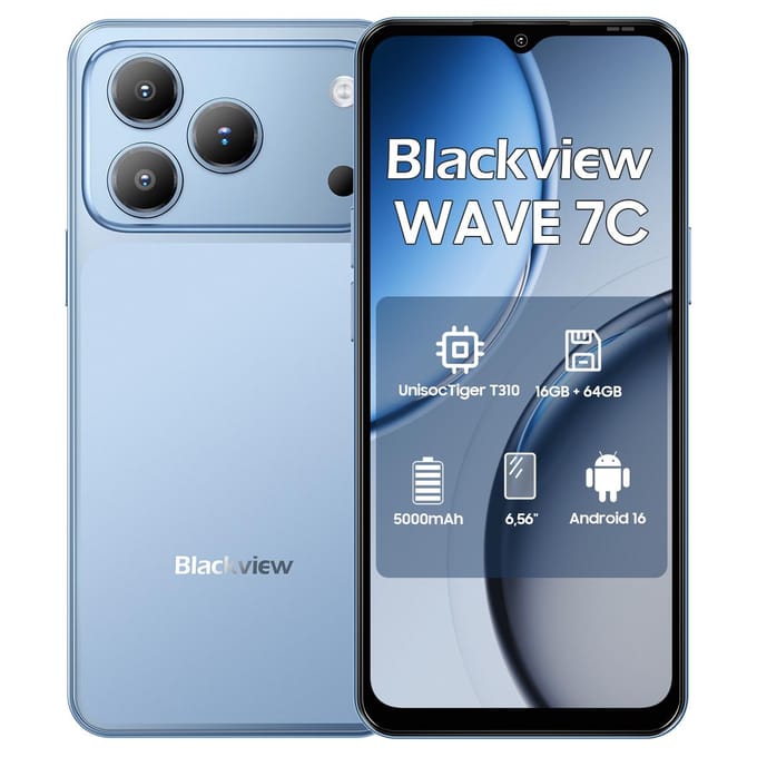 Blackview WAVE 7C 4G AI Smartphone 16GB+128GB 6.56  Android 16 5000mAh Mobiele Telefoon 4+64 blauw