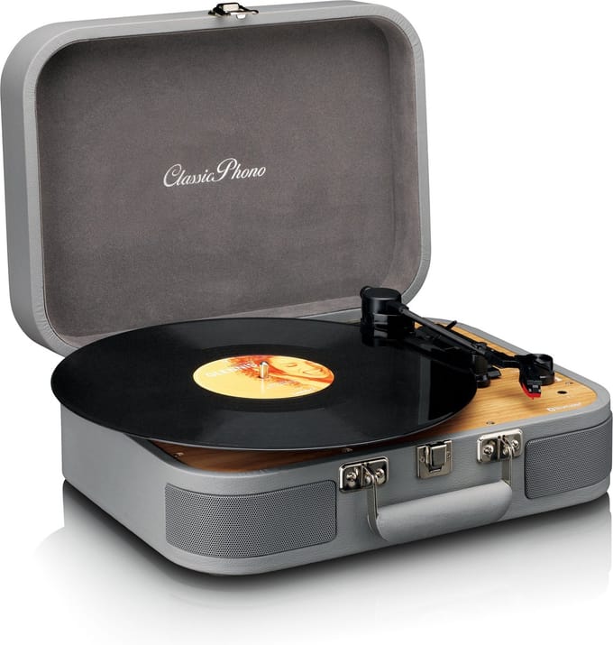 Classic Phono Retro Platenspeler - Vinyl Koffer met Bluetooth - Auto-stop - TT-116GY - Grijs