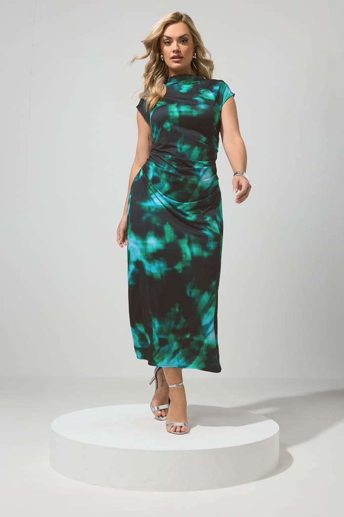 Yours London Groenblauwe Abstracte Gedrapeerde Jurk Size 48