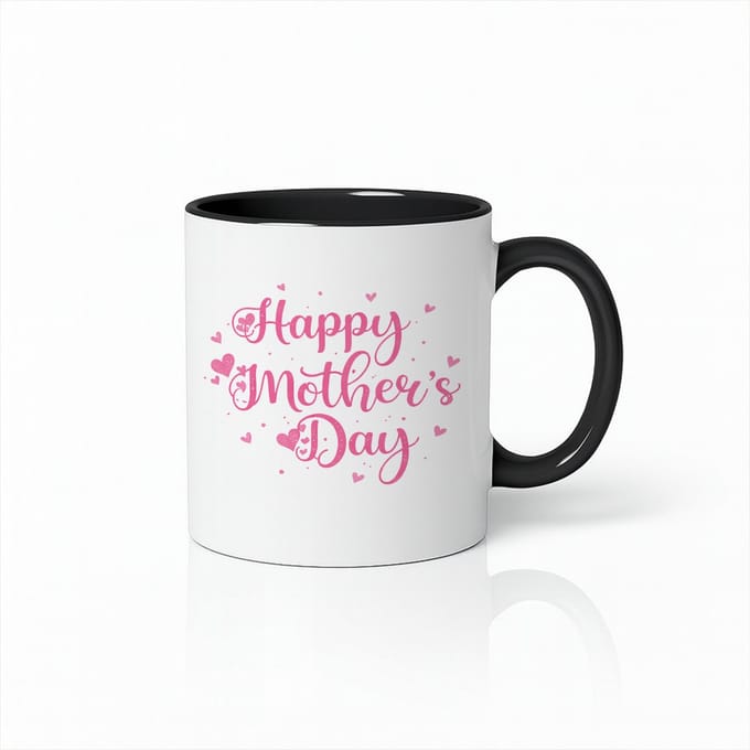 Luxe Moederdag Mok - Roze Hartjes Design - Keramische Koffiebeker - Zwart & Wit