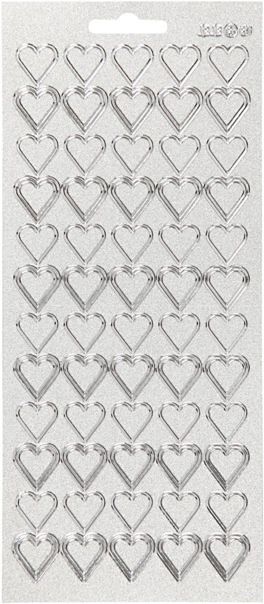 Stickers, harten, vel 10x23 cm, zilver, 1 vel