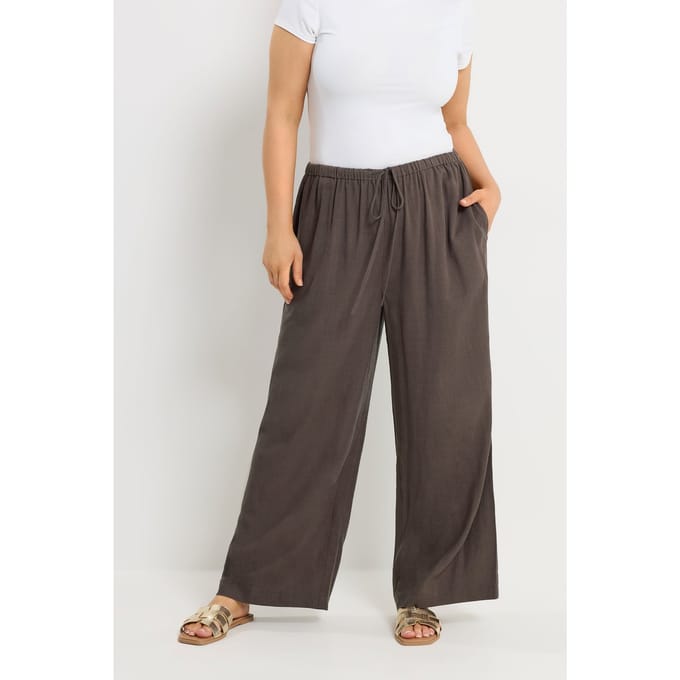 Yours Chocoladebruine Cropped Linnen Broek Size Regular > 48