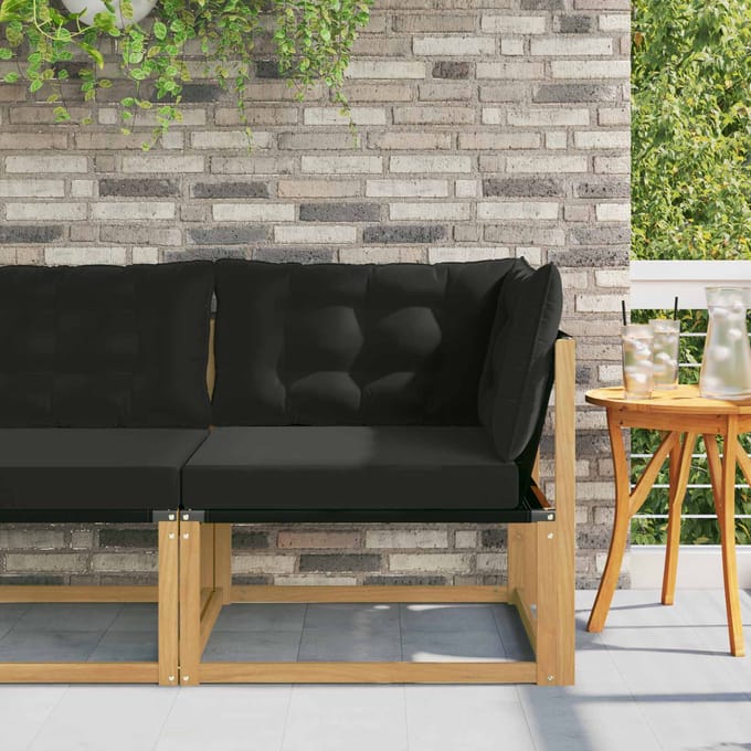 vidaXL - Buitenhoekbank - Massief - Acacia - Hout - Whitewash - en - zwart