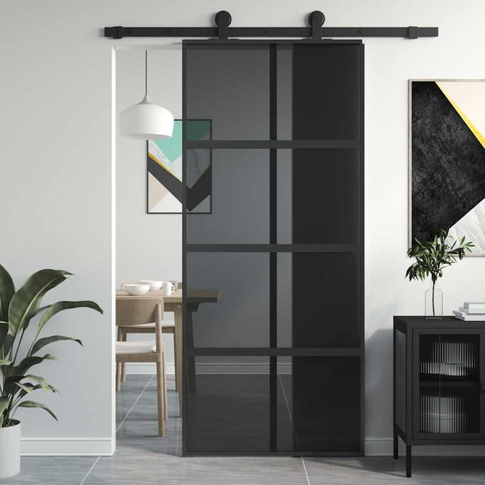 vidaXL - Schuifdeur - 90x205 - cm - gehard - glas - en - aluminium - zwart