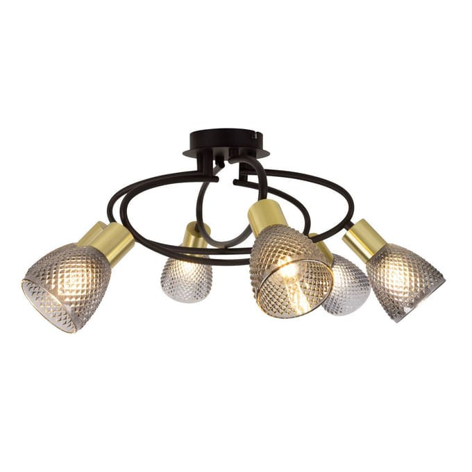 Näve Plafondlamp Lindita, 6-lamps, glas, rookgrijs, E14