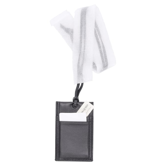 Alexander McQueen Kaart Houder met Strap Lanyard in Zwart Leer