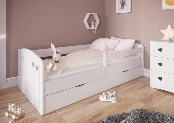 Kinderbed - Rustbed Meubel - Veilig Slapen - Afneembaar Rooster - 100 cm - Wit