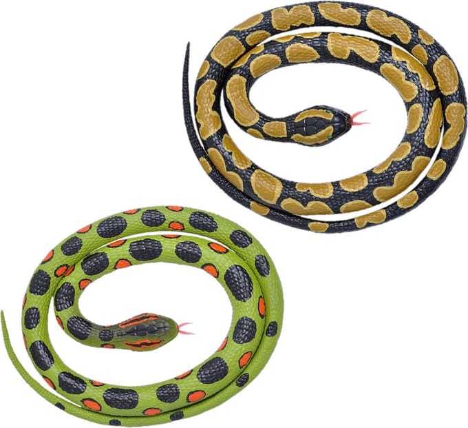 Setje van 2x rubberen nep slangen - namaak slangen - van 117 cm - Anaconda en konings python