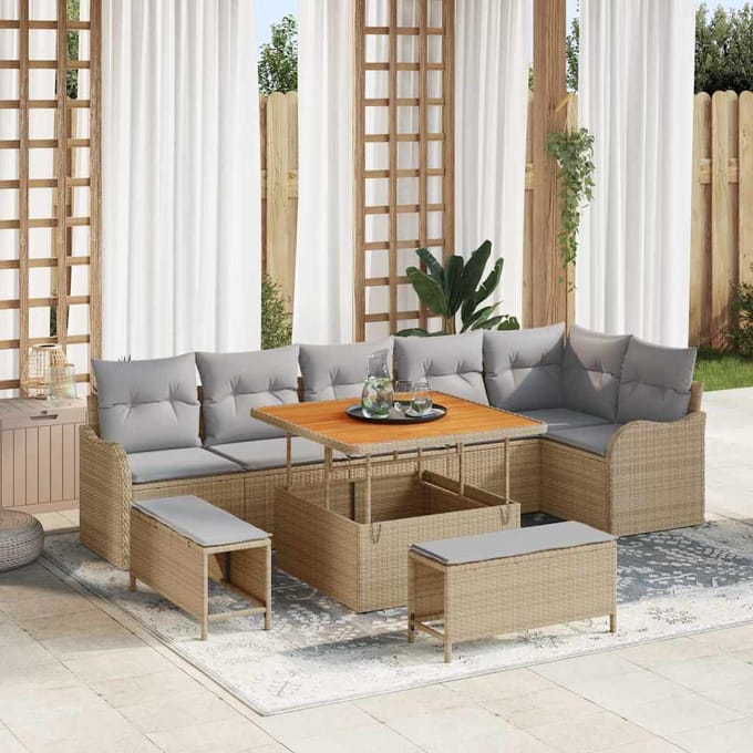 vidaXL - Tuinbank - Set - 9 - st - Beige - poly - rattan