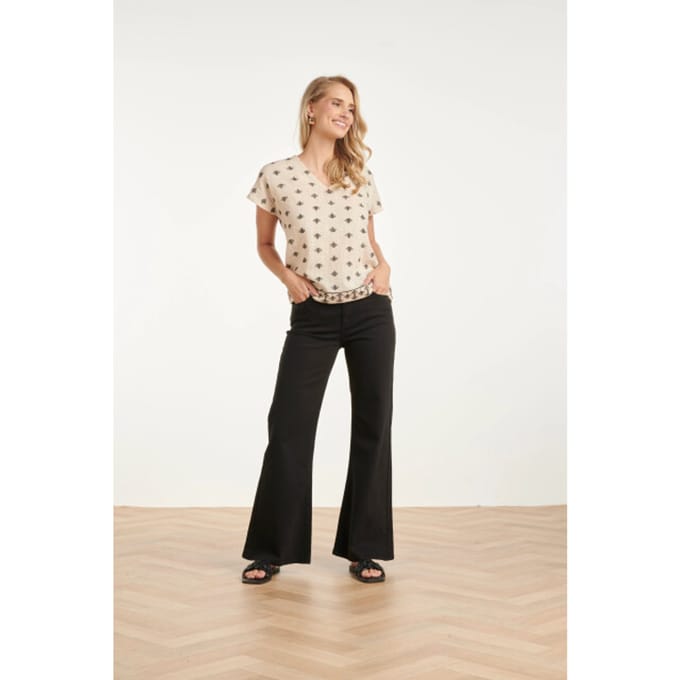 Smashed Lemon Grafische aztec geborduurde v-hals top met korte mouwen en |