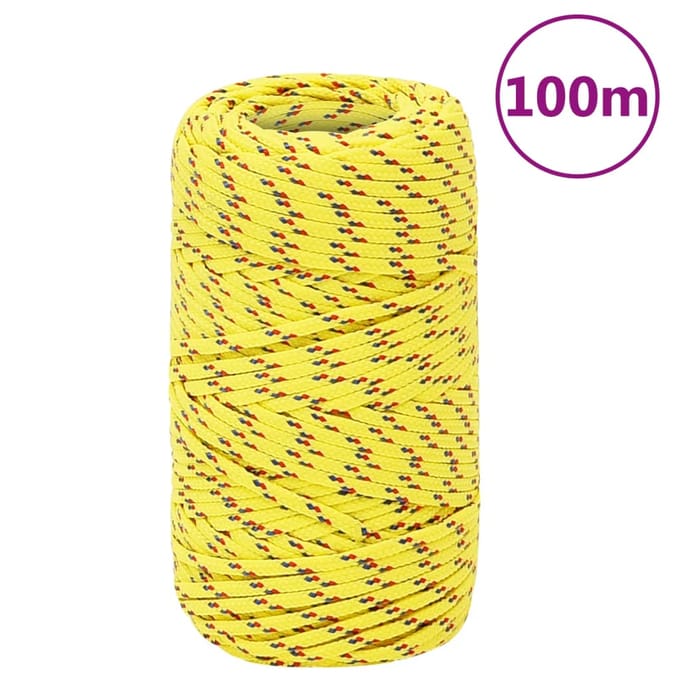 vidaXL Boottouw 2 mm 100 m polypropyleen geel