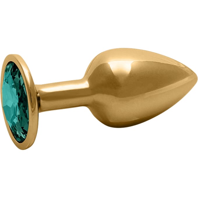 Shots - Ouch! OU802GLD - Round Gem Butt Plug - Small - Gold / Emerald Green
