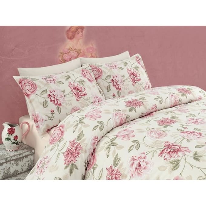 Beddengoedset - 1 dekbedovertrek 220 x 240 cm + 2 kussenslopen 60 x 60 cm - 65% katoen, 35% polyester - Crème roze
