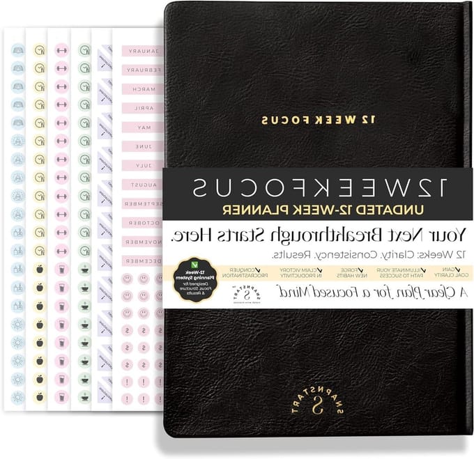 Focus Planner - Projectplanner Dagplanner - Doelen Bereiken - 12 Weken Focus - 7 x 10 Inch - Zwart