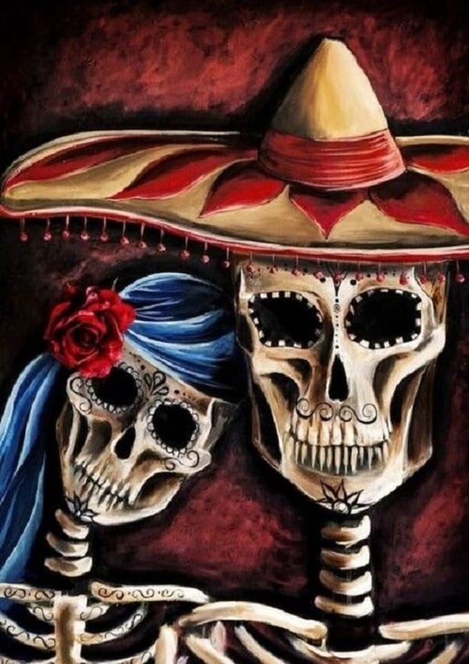 Diamond Painting Set Skulls 50x40cm Full size ronde steentjes
