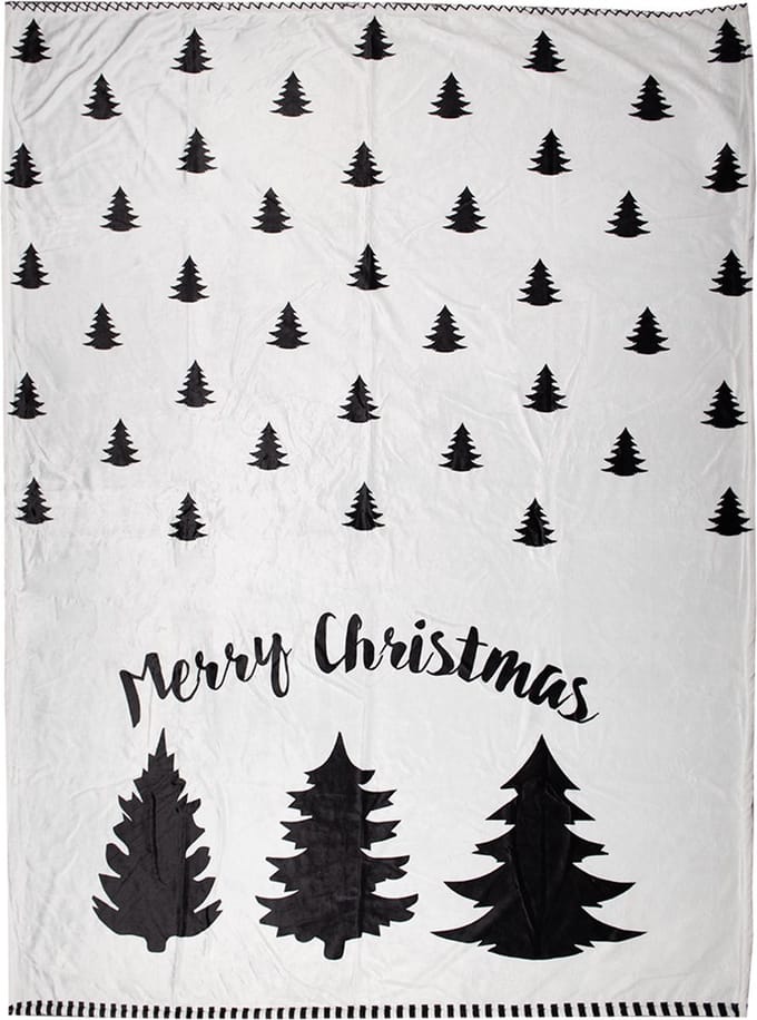 Clayre & Eef Plaid 130x170 cm Wit Zwart Polyester Kerstbomen