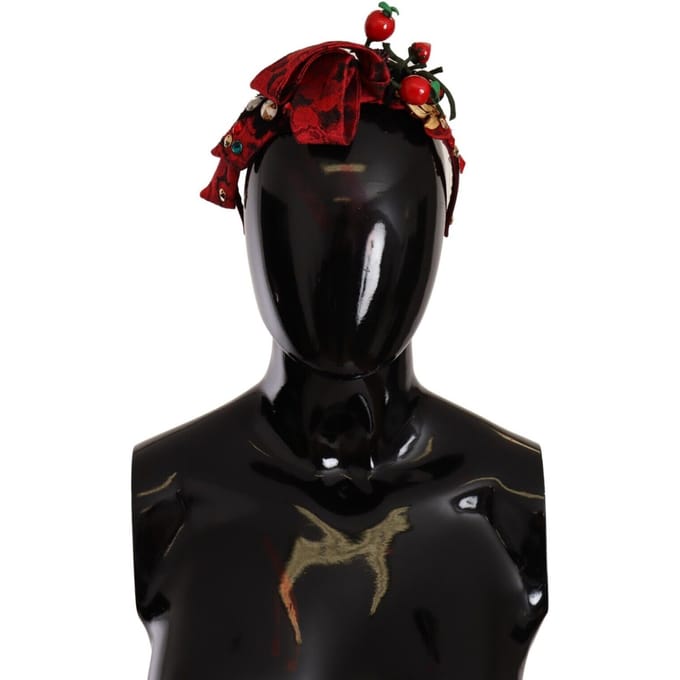 Dolce & Gabbana Red Tiara Berry Fruit Crystal Bow Hair Diadeem dameshoofdband