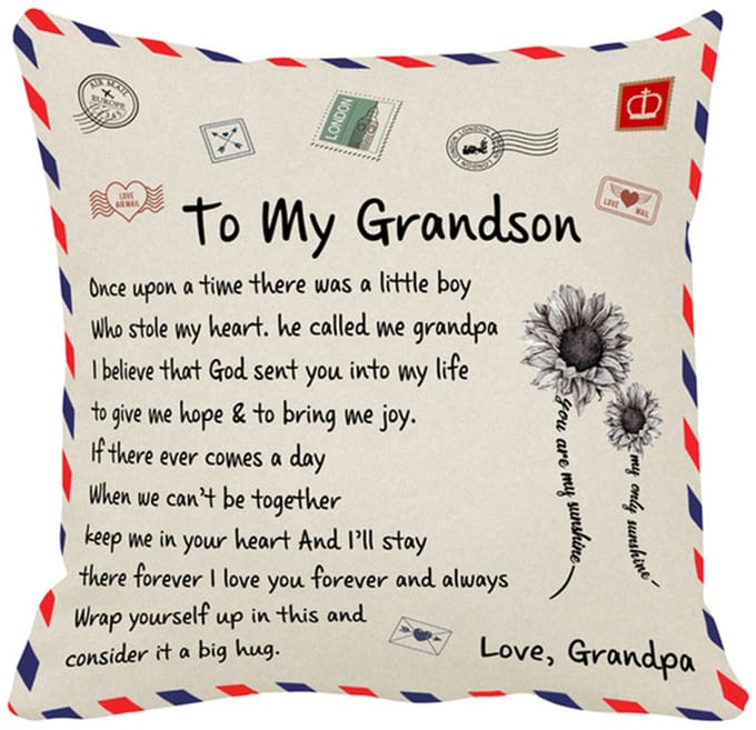 TDR - Sierkussensloop - 45x45 cm  - leuk als cadeau voor grootvader naar kleinzoon -  "To my grandson"