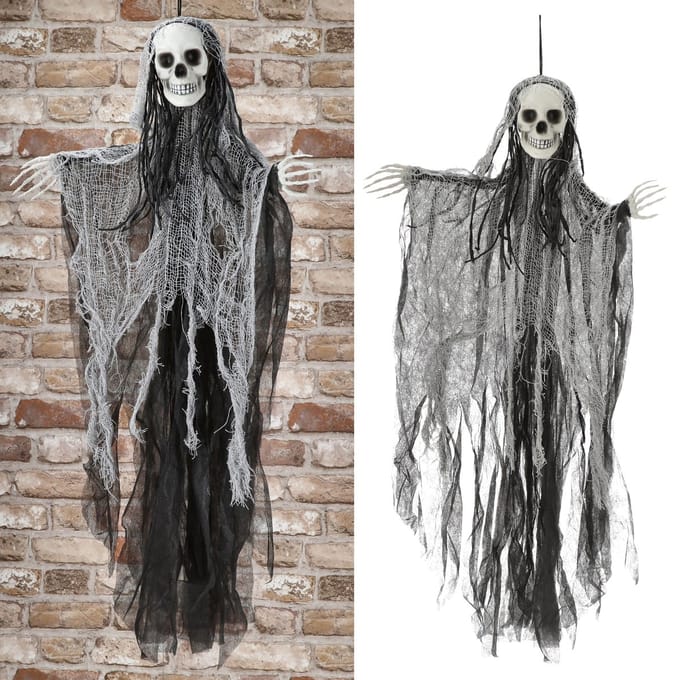 Cepewa Halloween / horror hang decoratie - spook / skelet - wit - griezel pop - 80 cm