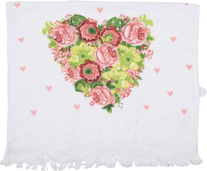 Clayre & Eef Gastendoekje 40x66 cm Wit Roze Katoen Hart