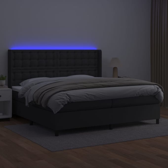 vidaXL - Boxspring - met - matras - en - LED - kunstleer - zwart - 200x200 - cm