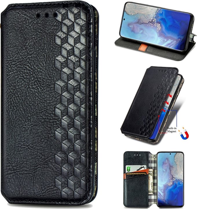 Luxe PU Lederen Ruitpatroon Wallet Case + PMMA Screenprotector voor Galaxy S20+ (4G/5G) _ Zwart