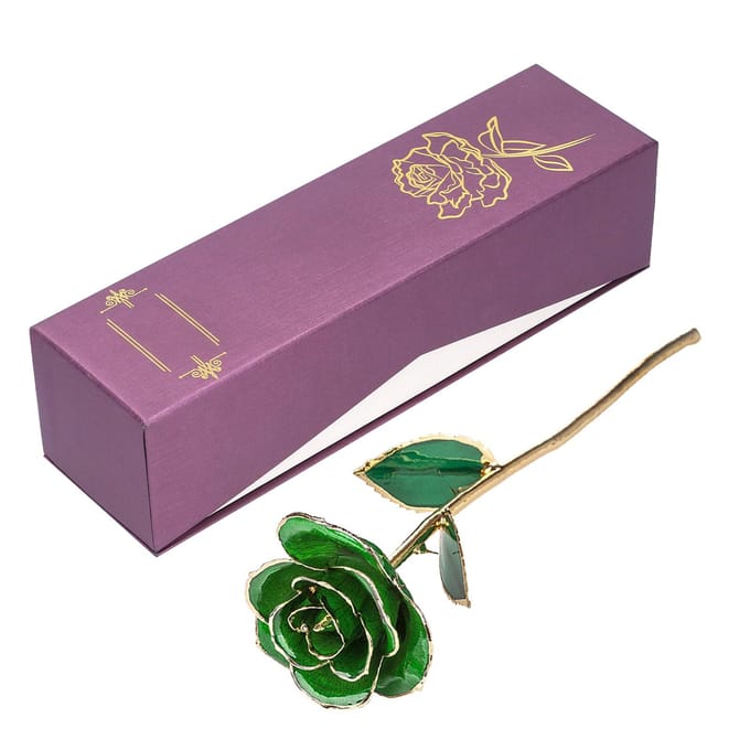 Forever Green Roos 24K Echte Kunstbloem met Blad en Basis Ambachtelijke Decoraties pink