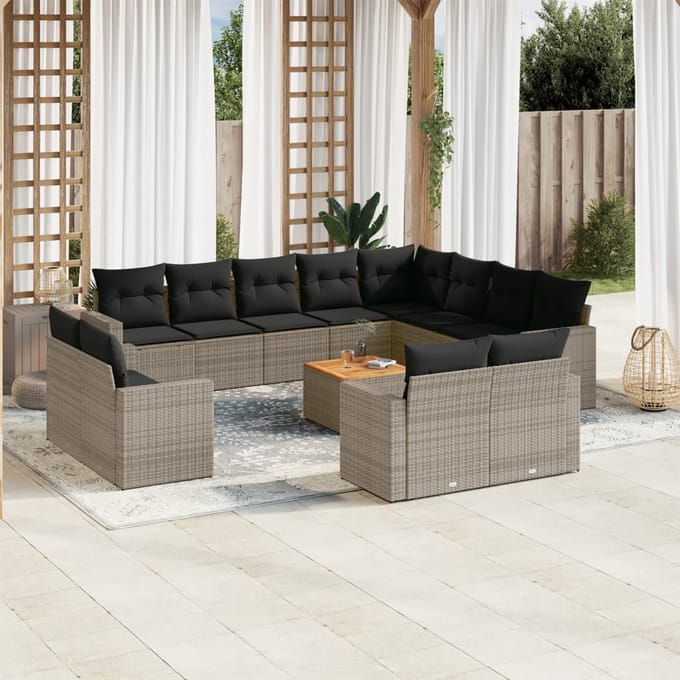 vidaXL - 13-delige - Loungeset - met - kussens - poly - rattan - grijs