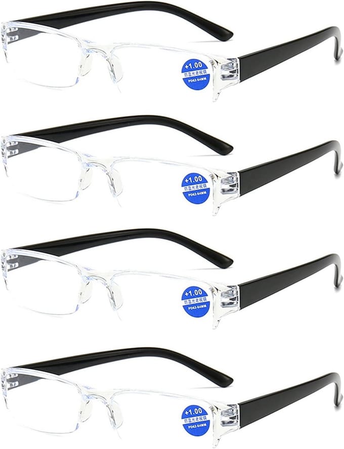 Set van 4 Ultra-lichtgewicht Leesbrillen met Blauwlichtfilter en Transparant Montuur
