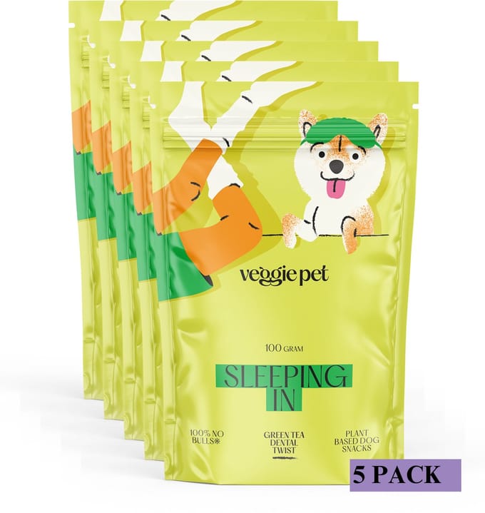 VeggiePet Green Tea Dental Twist - Hondensnacks - 5x100 Gram - 100% Veggie - Sleeping in
