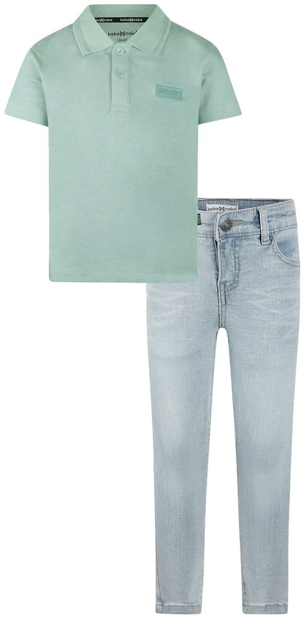 Koko Noko - Kledingset - Basic Collection - Bio Cotton - Blue jeans - Polo Shirt Light Blue - Maat 110
