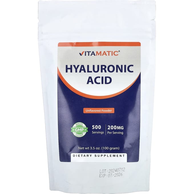 Vitamatic, Hyaluronzuurpoeder, Zonder smaak, 100g (3,5 oz)