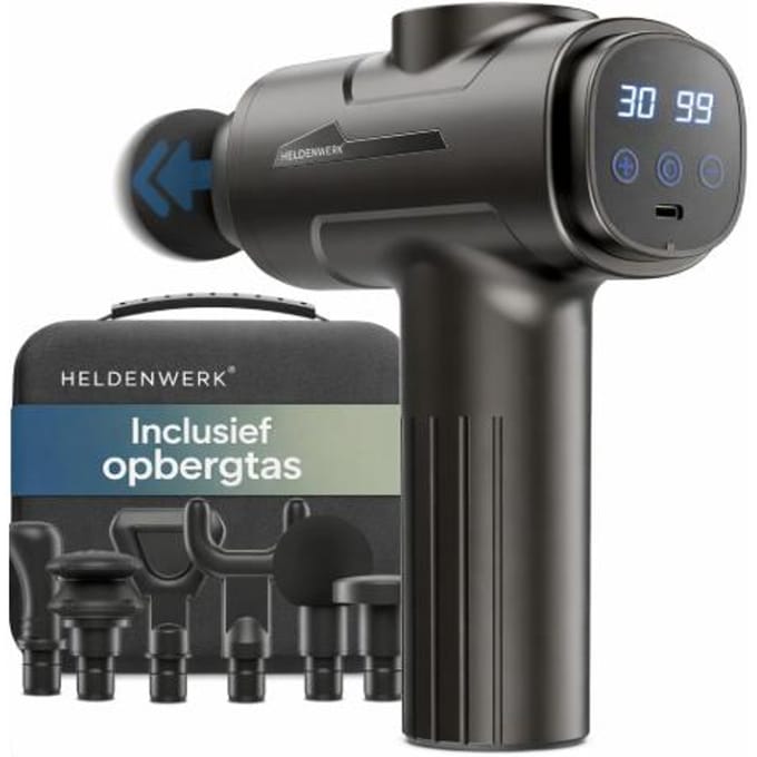 Heldenwerk Massagepistool - 6 massagekoppen - 30 snelheden - USB-C - Grijs