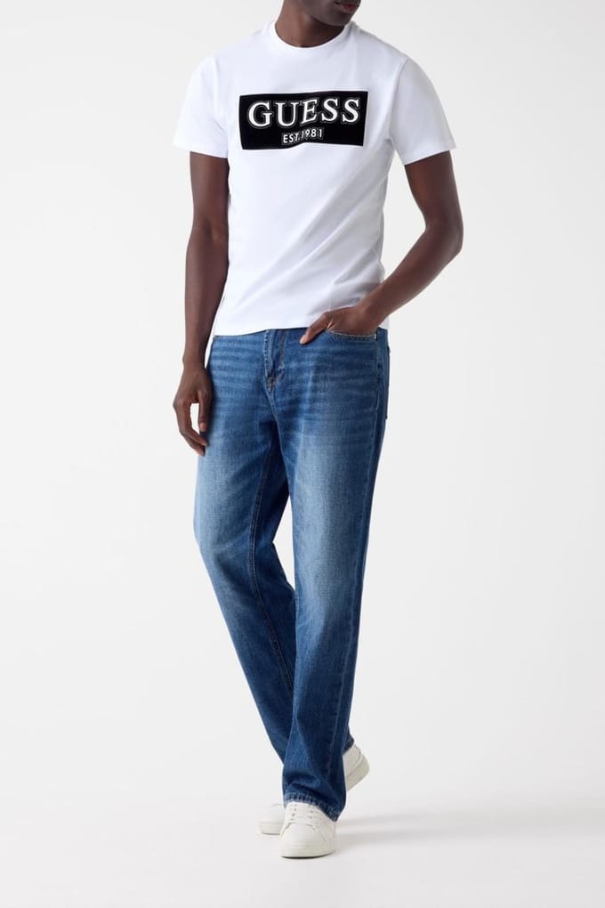 GUESS Ss Bsc  Velvet Pure White Taglia: M | Magliette basic Outlet | Uomo | Bianco