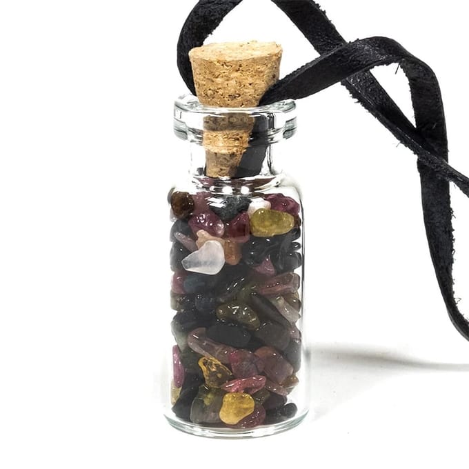 Geschenkflesje aan waxkoord met toermalijn