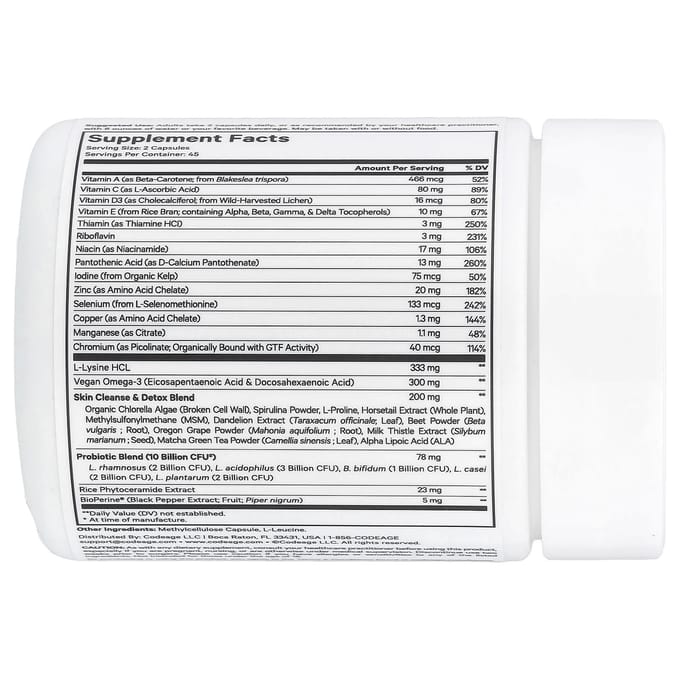 Codeage, Clear Face Vitamine+, 90 capsules