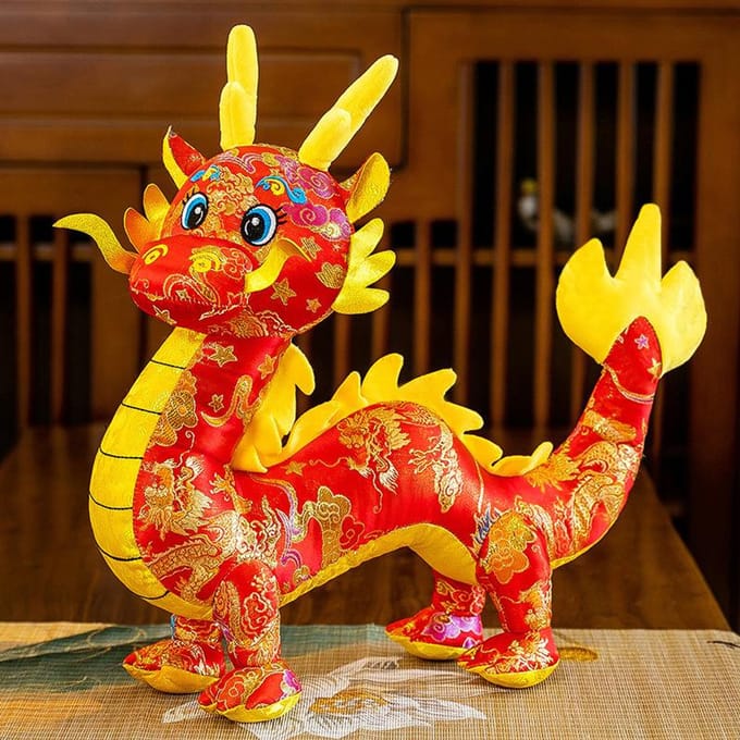 Jaar van de Draak Mascotte Pluche Speelgoed Tangpak Gesimuleerde Draak Pop Zodiac Chinese Draak Pop 30cm yellow