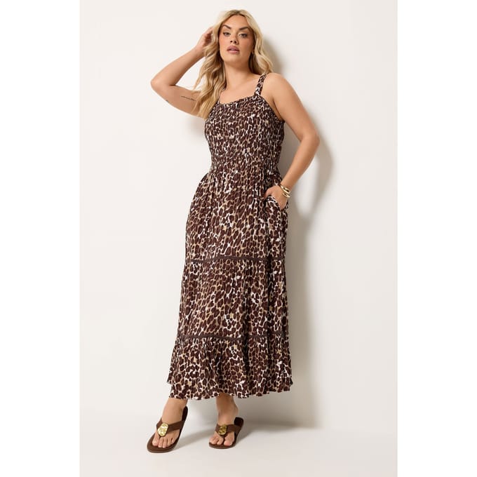 Yours Bruine Jurk Met Luipaardprint En Knoopsluiting Size 42