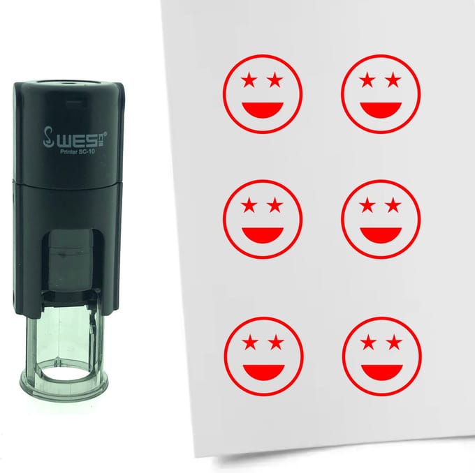 CombiCraft Stempel Smiley Trots 10mm rond - Rode inkt