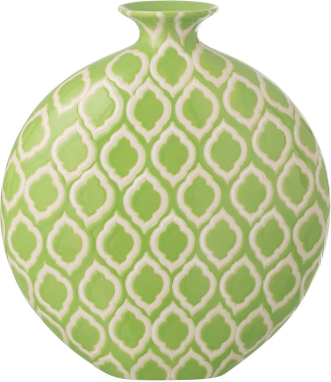 J-Line vaas Geruit - porselein - groen/wit - small