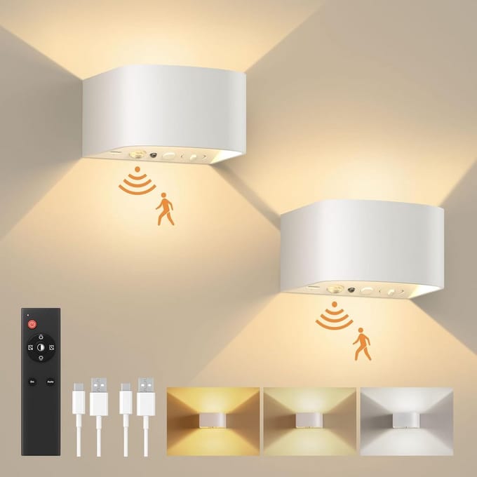 Oplaadbare LED Wandlamp met Bewegingssensor en Afstandsbediening - 3 Kleuren & Dimbaar