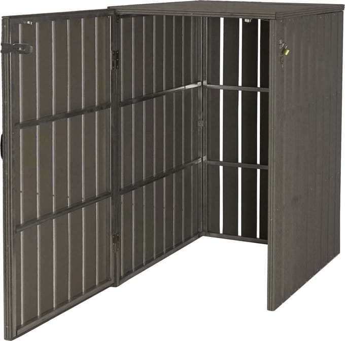 1 WPC deksel afvalbak MCW-J28, afvalbak, metaal-hout-look, vergrootbaar 240l ~ grijs